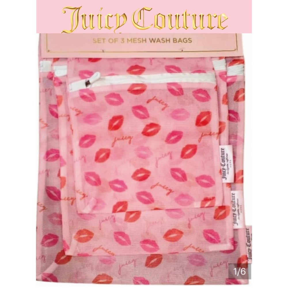 Juicy Couture Home Lip Print Mesh Wash Bags- Set of 3